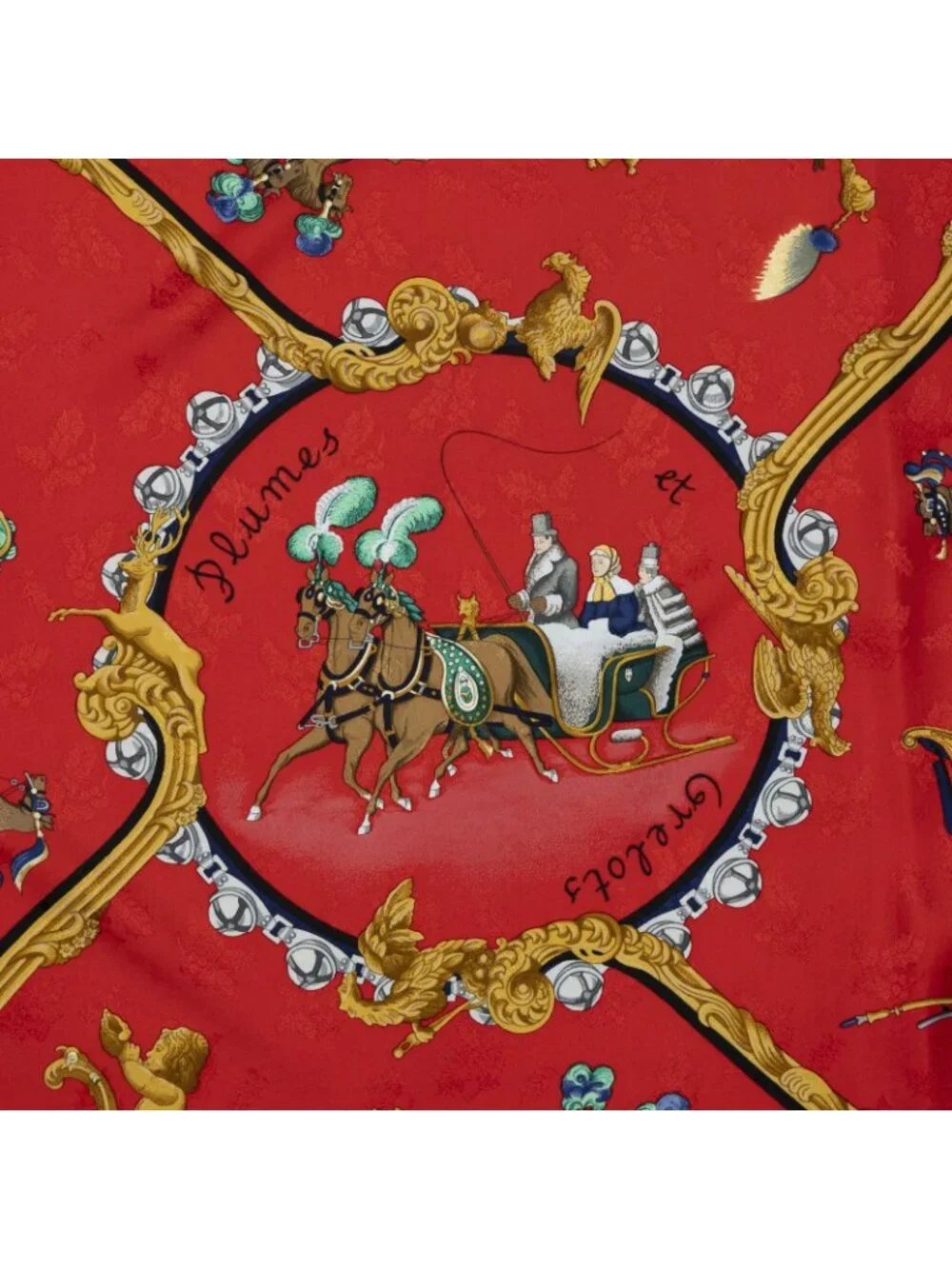 Hermes Scarf Red Navy Jacquard Silk